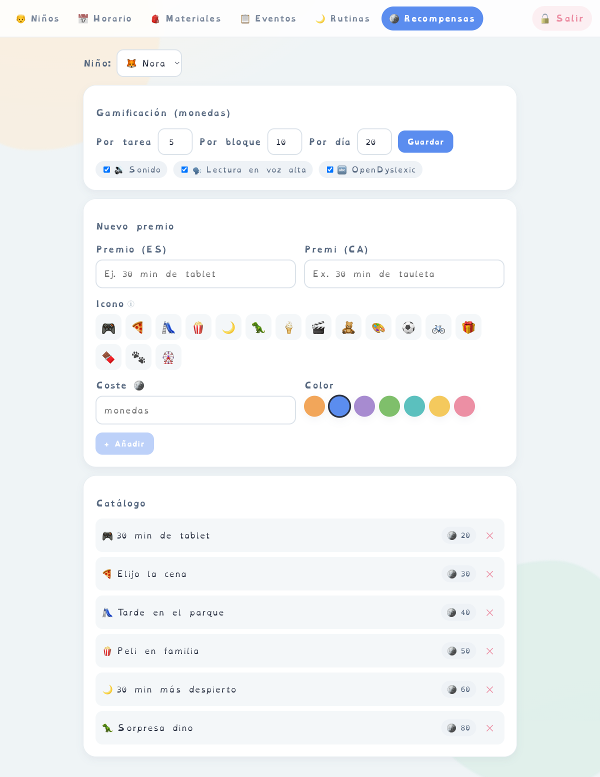 Pestaña Recompensas